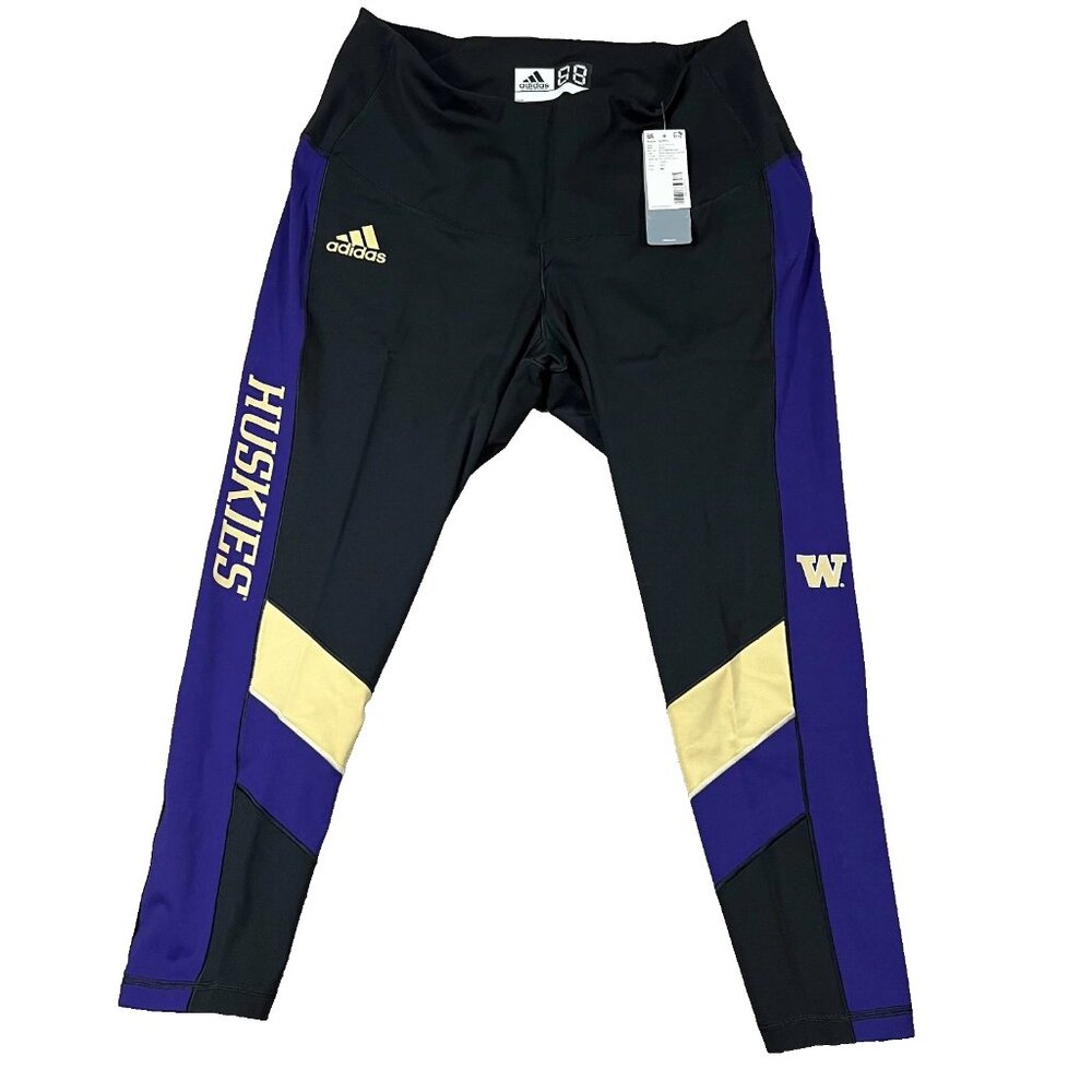 Adidas‎ Womens 2X Black Blue Washington Huskies NCAA Leggings Track Pants NWT